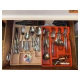 Assorted Flatware, Kitchen Utensils, and Butterfly Teapot Rest