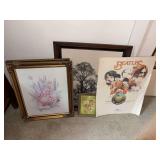 Assorted Framed Art Prints and Beatles Poster