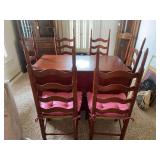 Wooden Drop-Leaf Dining Table with Six Ladder-Back Chairs