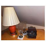 Mixed Home Decor and Electronics Lot with Lamp, Candle Holders, and Heater