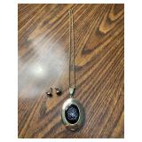 Whiting & Davis Monogrammed Locket Necklace and Matching Screw-Back Earrings Set