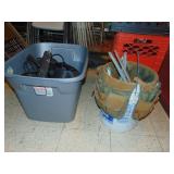 Tote of Extension cords, Cable, bucket of Brackets