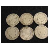 approx (6) Silver Barber Half Dollars