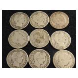 approx (9) Silver Barber Half Dollars