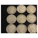approx (9) Silver Barber Half Dollars