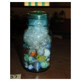 Jar full of Antique Marbles including: shooters