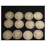 approx (12) Silver Barber Dimes, readable dates
