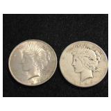 (2) Silver Peace Dollars, 1923-S, 1923