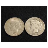(2) Silver Peace Dollas, 1922-D, 1935