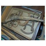 Flat full of horse bits, shoes, hames, plus