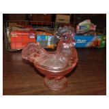 Pink Depression Glass Rooster Candy Dish