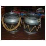 Rustic Galvanized & Glass Candle Lanterns