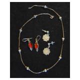Sterling Necklace & (2) Pr. Earrings