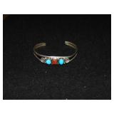 Zuni? Turquoise & Coral Sterling Cuff