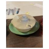 Vintage Fireking Casserole & (2) Jadite Platters