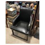 Black Leather Type Club Chair W/Nailhead Trim