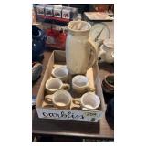 Signed Studio Hand Thrown Pottery Pitcher & Cups