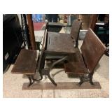 Antique Wood & Cast School Desk W/Attached Seat