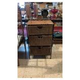 Metal & Wicker Three Drawer Organizing Stand