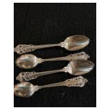 (4)Grand Boraque Pattern Sterling Demitasse Spoons