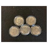 (5) 1964 90% Silver Kennedy Halves Encapsulated
