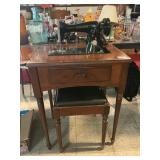 Antique Singer Sewing Machine In Cabinet