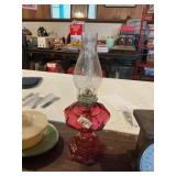Cranberry Glass Oil Lamp