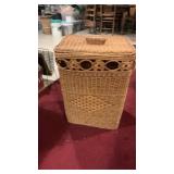 Wicker Hamper Full of Wooden Skirt/Slack Hangers