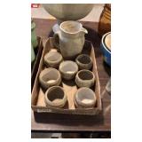 Signed Hand Thrown Pottery Pitcher & Cups