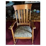 Antique Oak Rocking Chair W/Upholstered Seat