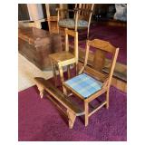 (2) Childrens/Doll Chairs & Wooden What Not Shelf