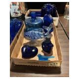 Flat Of Cobalt Blue Art Glass Decor & Bottles