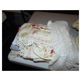 Stack Of Vintage Needlework & Lace, Table Cloth