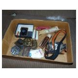 Flat of Belt Buckles, Duck Calls, Zippo, Plus