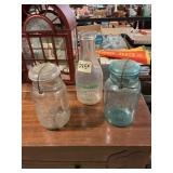 Glass Creamland Dairy Bottle & (2) Antique Jars