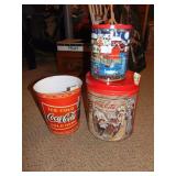 Metal Waste Basket & (2) Popcorn Tins
