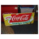 Original Metal Coca-Cola Fountain Service Sign