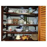 (4) Shelves Full Of Misc. Glassware & Decor