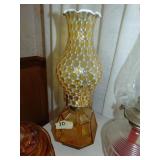 Fostoria Glass Coin Dot Pattern Oil Lamp W/Chimney