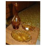 (2) Amber Fairfield Pieces & Mod Art Glass Vase.