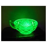 1930's Uranium Glass Block Pattern Candy Dish