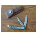 Vintage Western Double Blade Pocket Knife W/Sheath