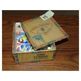 Small Cigar Box Full of Vintage Marbles