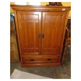 Oak Type Entertainment Cabinet W/Pocket Doors