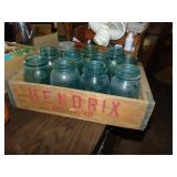Hendrix Bottling Co Mattoon IL Crate & Blue Jars