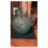 Retro Anchor Hocking Aqua Crinkle Pattern Pitcher
