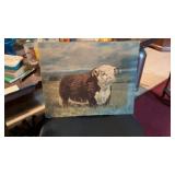 Vintage Hereford Bull In Pasture Print