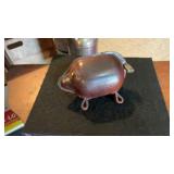 Vintage Leather Piggy Bank W/Brass Type Lock