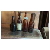 (4) Vintage Amber Brown Beer Bottles