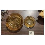(2) Mid Mod Amber Soreno Glass Ashtrays